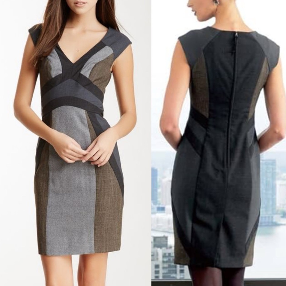 Rebecca Taylor Wool Blend Colorblock Sheath Dress 4 Careerwear LBD Pencil Skirt